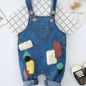 Denim Overall w/ Patch Print Design